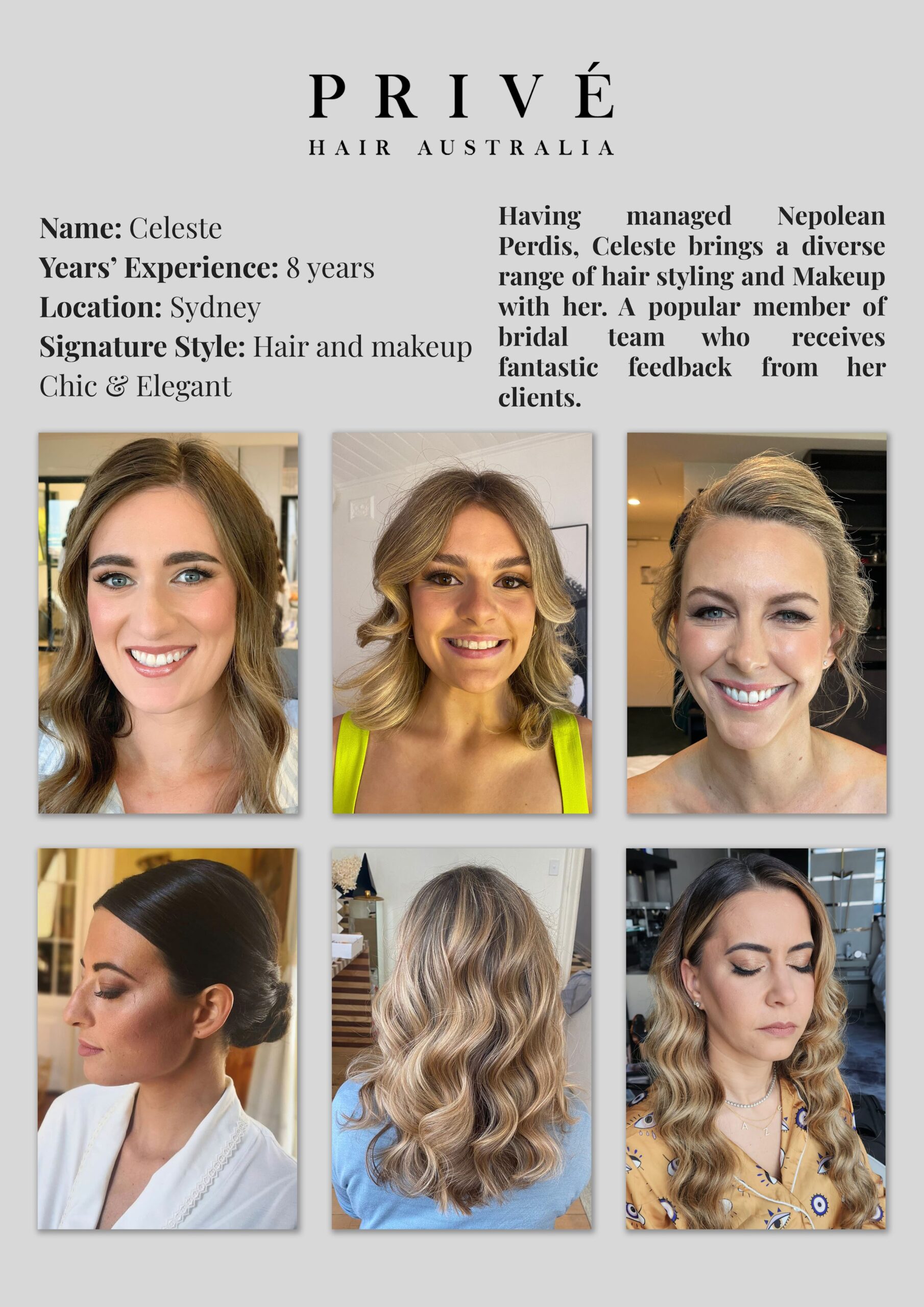 Privé Mobile Hair & Makeup Artist Portfolio Celeste in Sydney