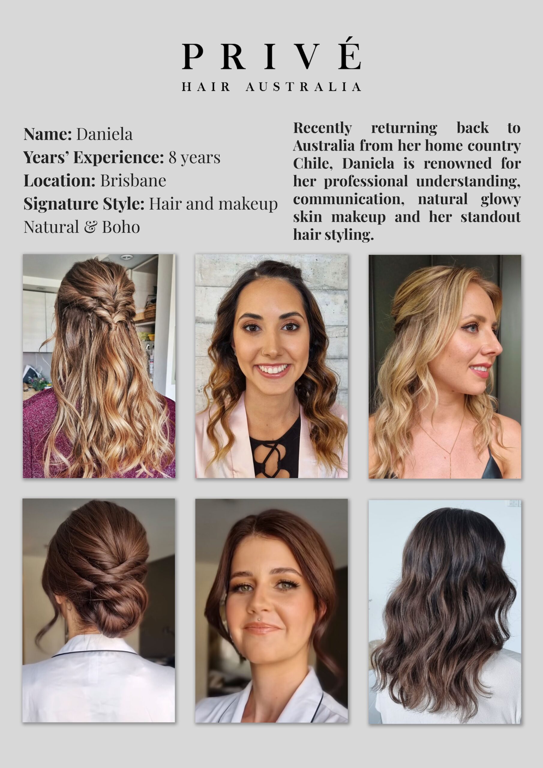 Privé Mobile Hair & Makeup Artist Portfolio Daniela in Brisbane