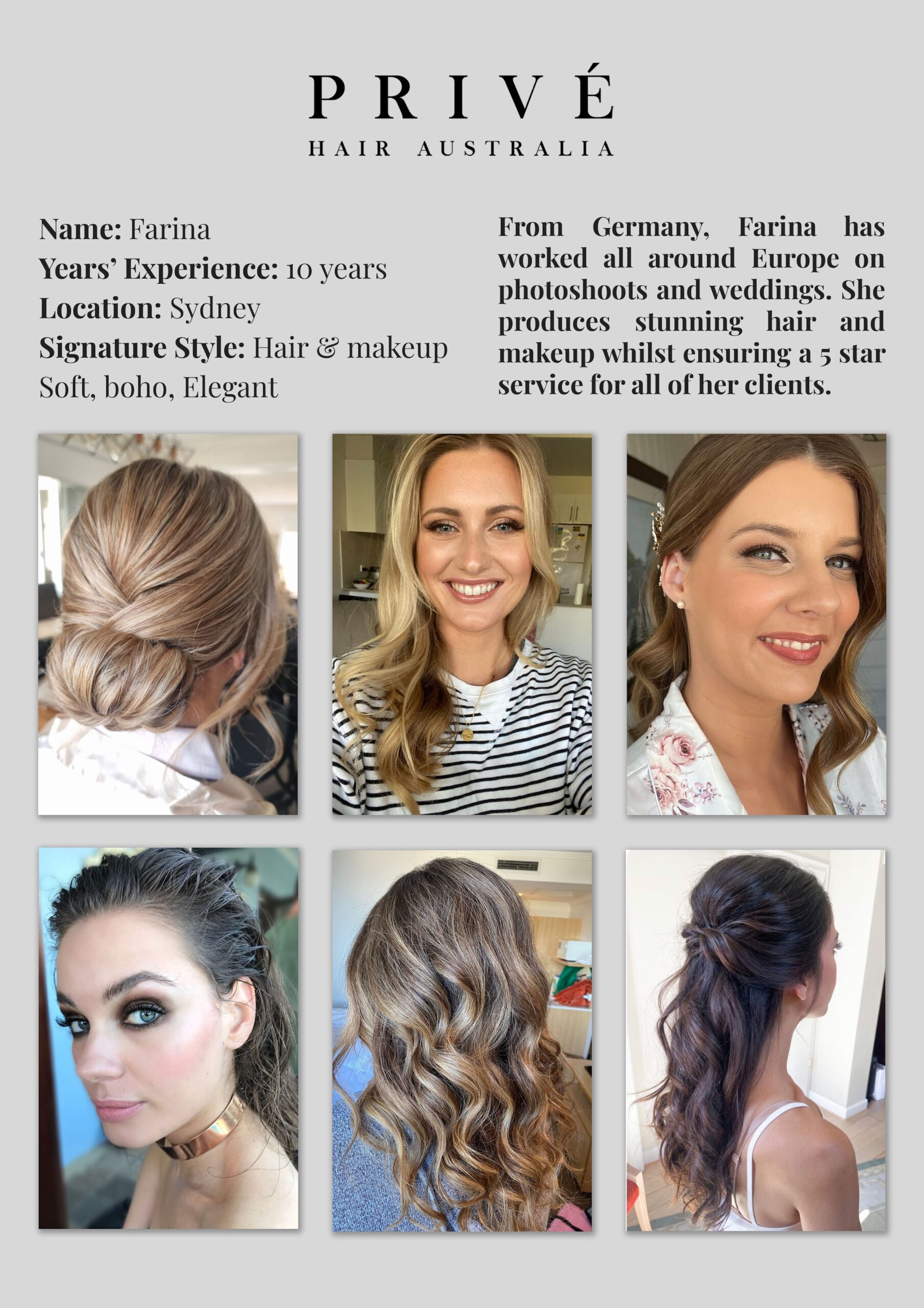 Privé Mobile Hair & Makeup Artist Portfolio Farina in Sydney