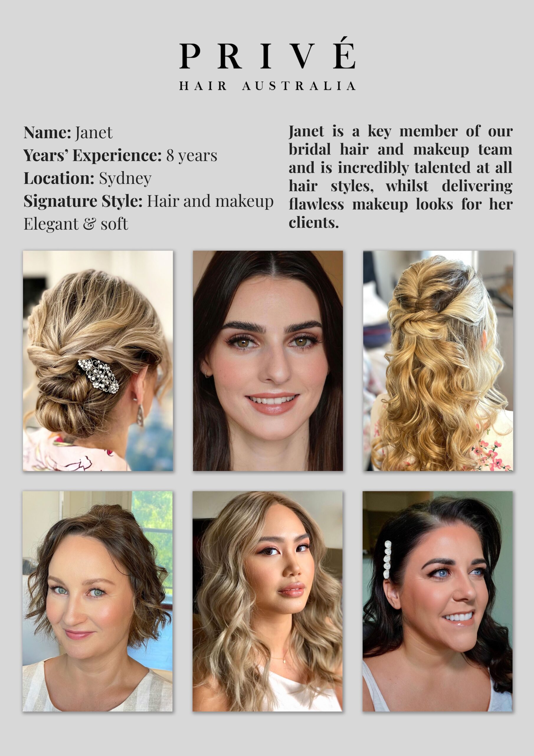 Privé Mobile Hair & Makeup Artist Portfolio Janet in Sydney