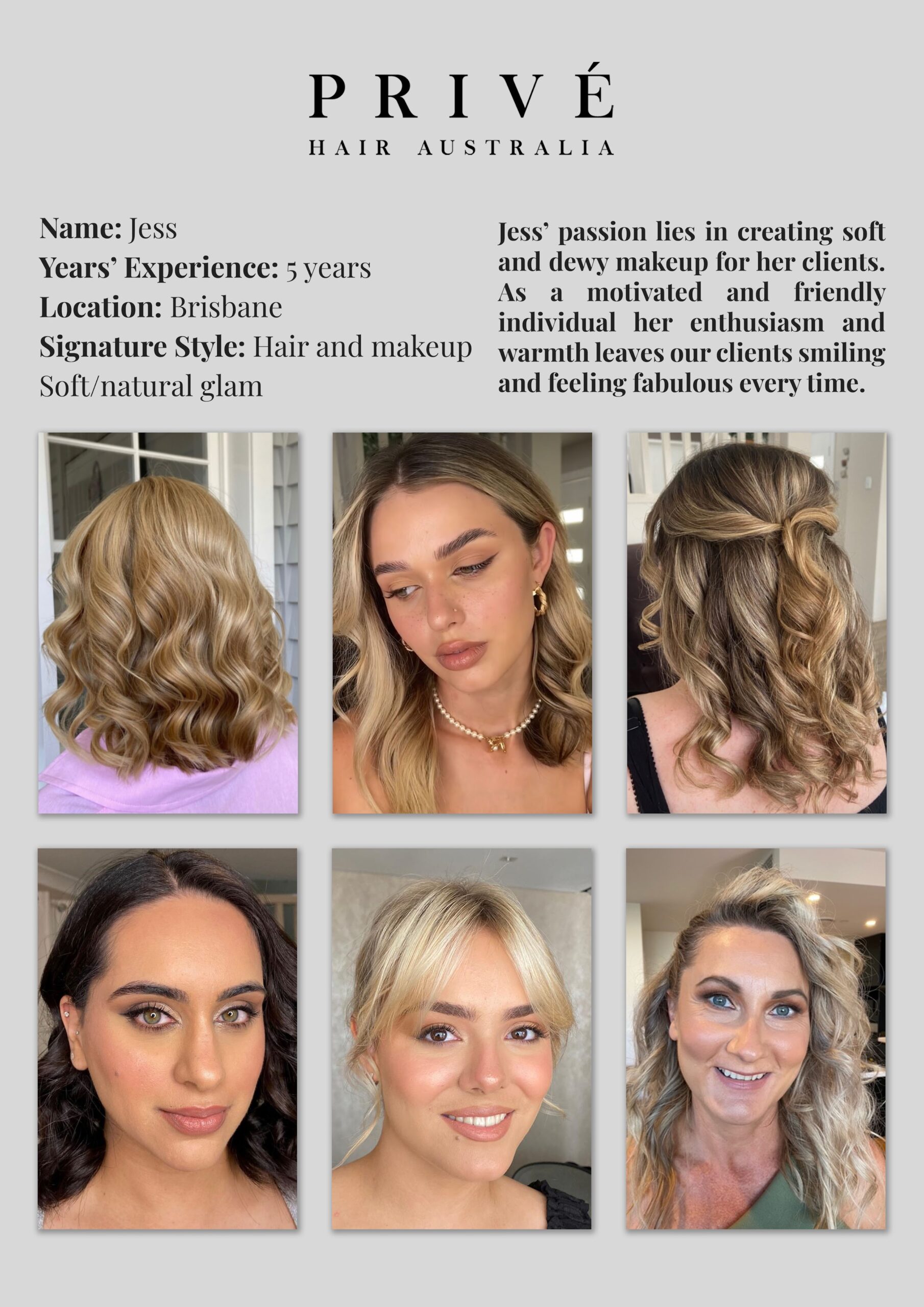 Privé Mobile Hair & Makeup Artist Portfolio Jess in Brisbane