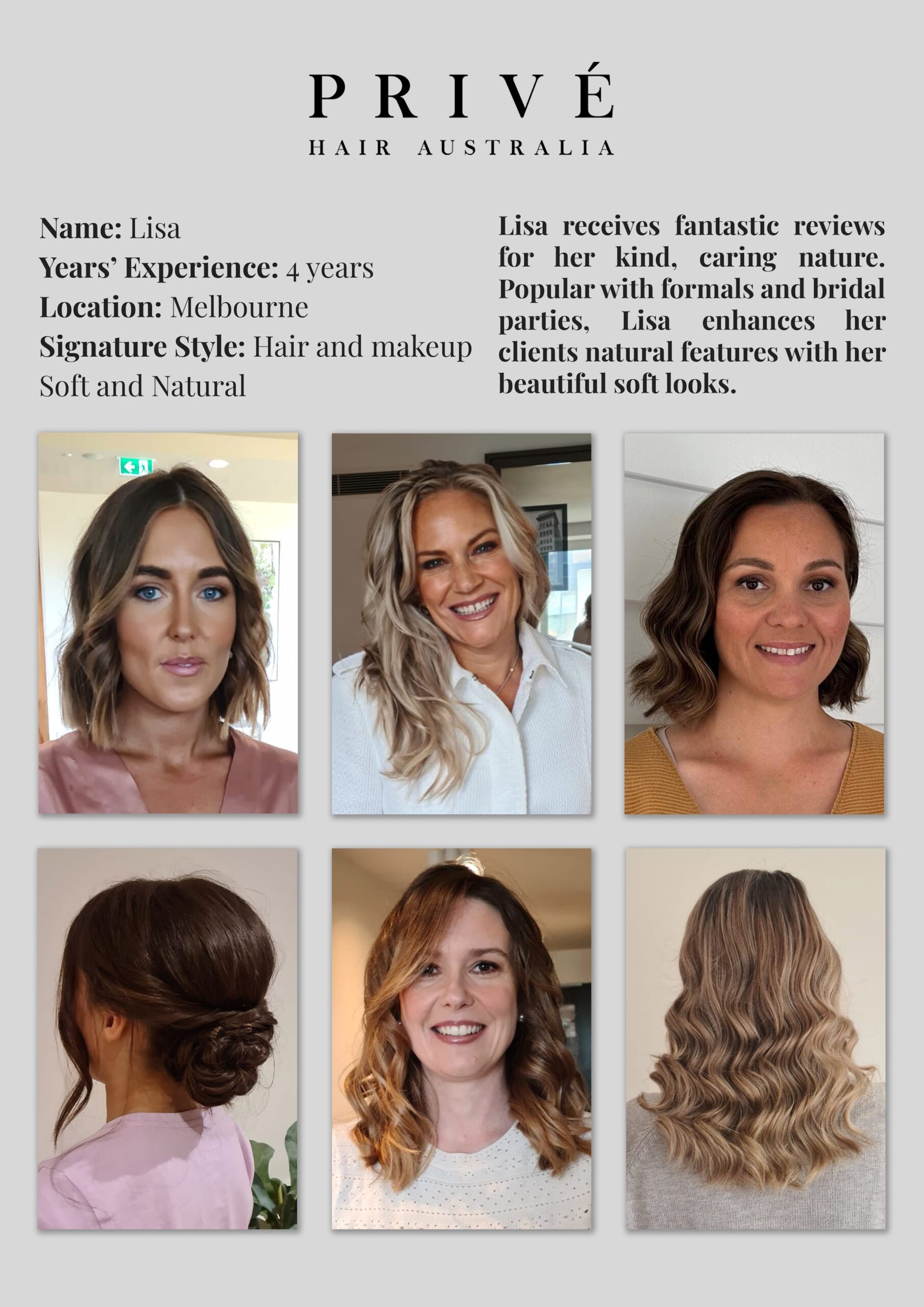 Privé Mobile Hair & Makeup Artist Portfolio Lisa in Melbourne