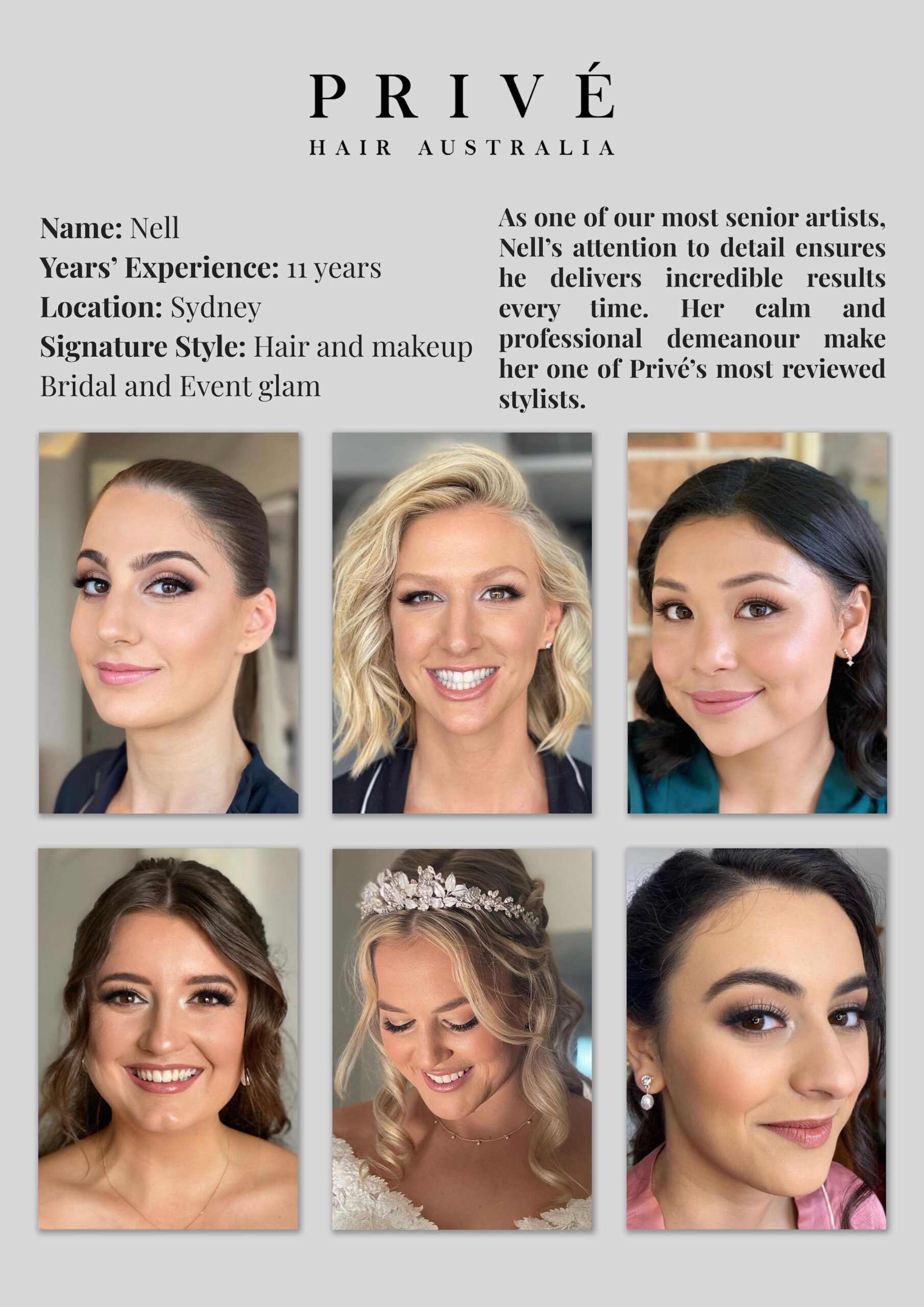 Privé Mobile Hair & Makeup Artist Portfolio Nell in Sydney