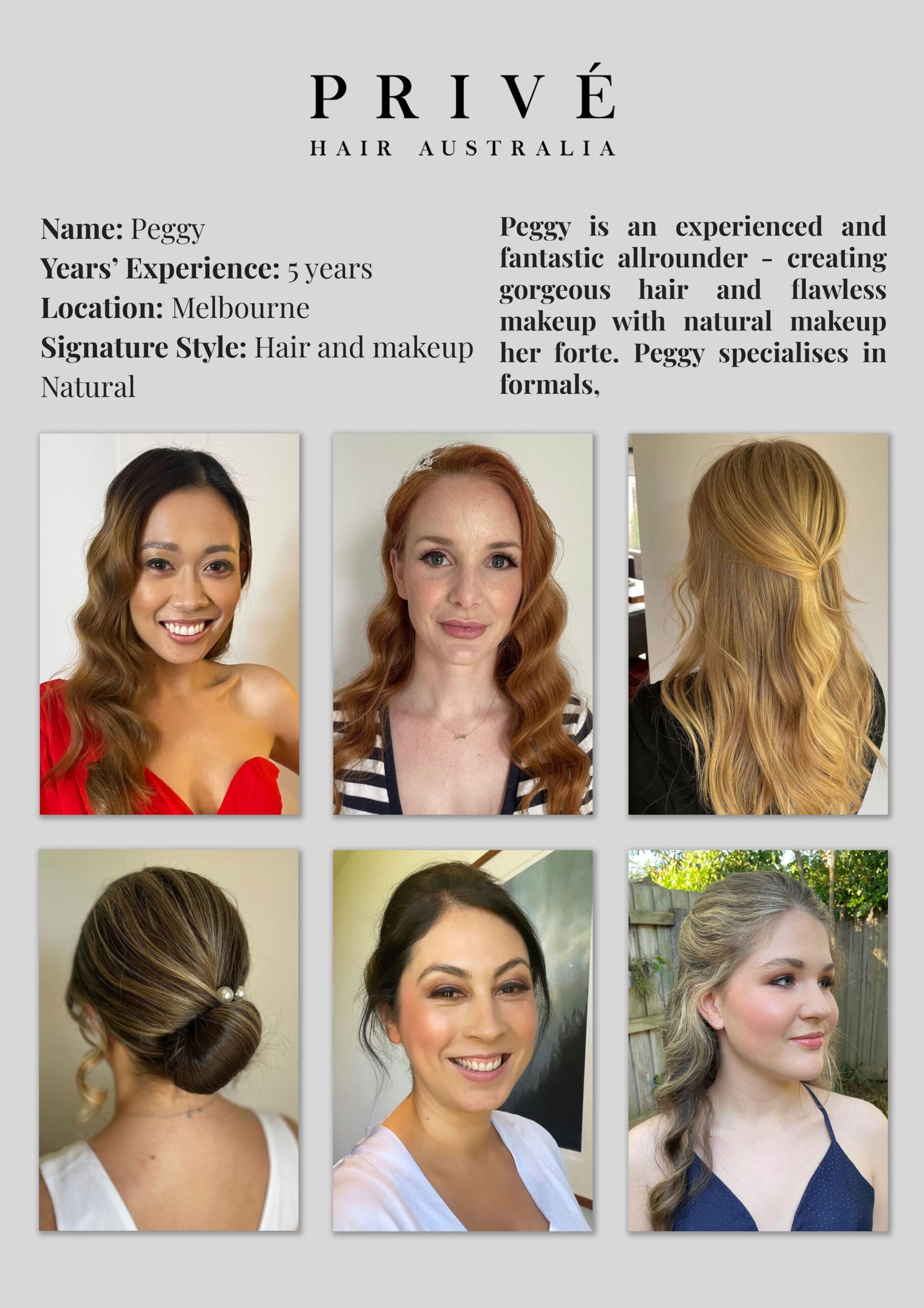 Privé Mobile Hair & Makeup Artist Portfolio Peggy in Melbourne