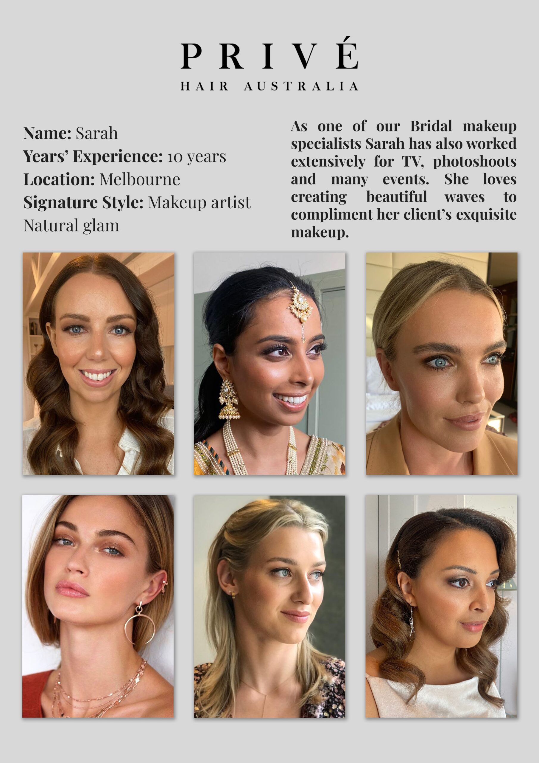 Privé Mobile Hair & Makeup Artist Portfolio Sarah in Melbourne