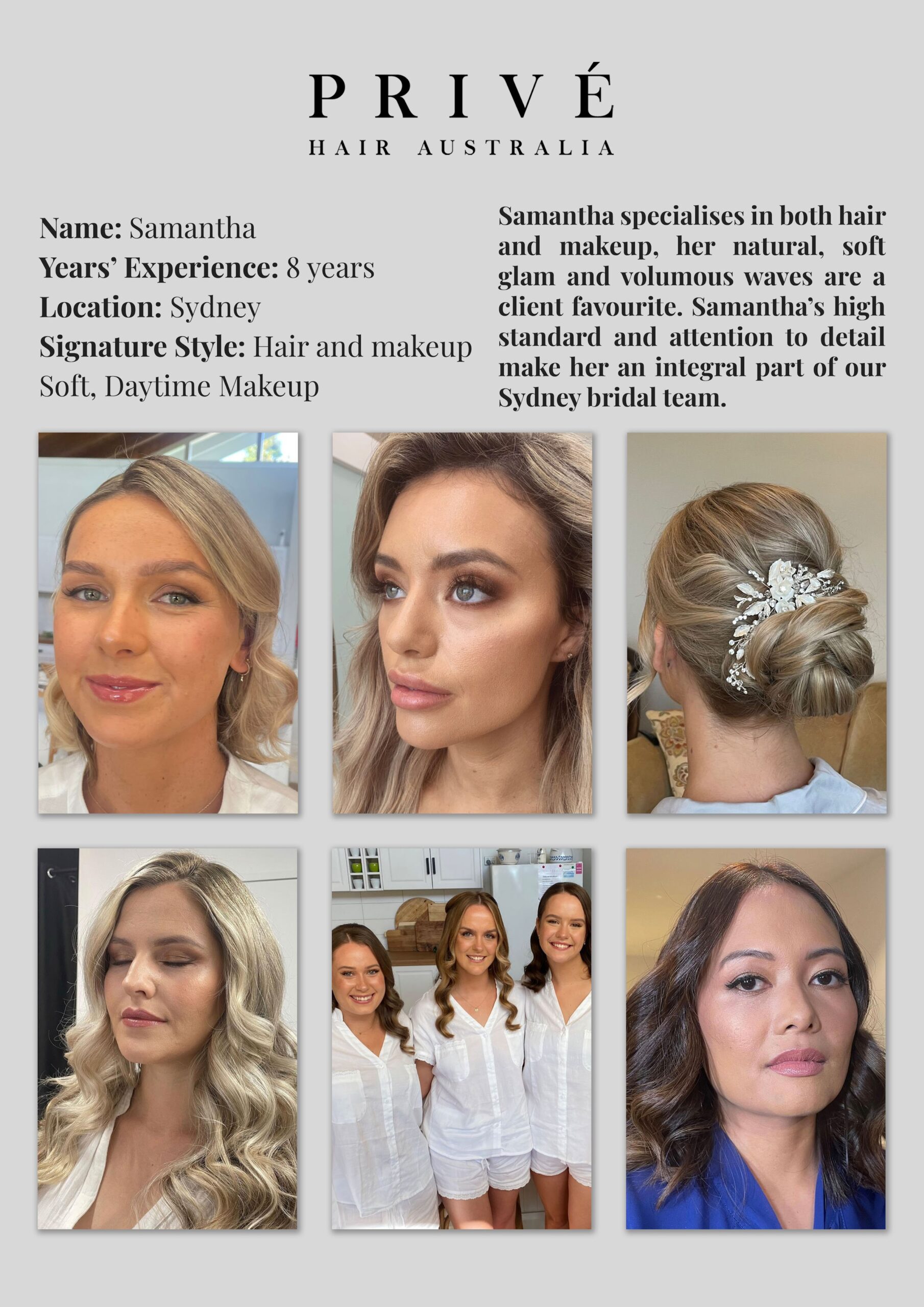 Privé Mobile Hair & Makeup Artist Portfolio Samantha in Sydney
