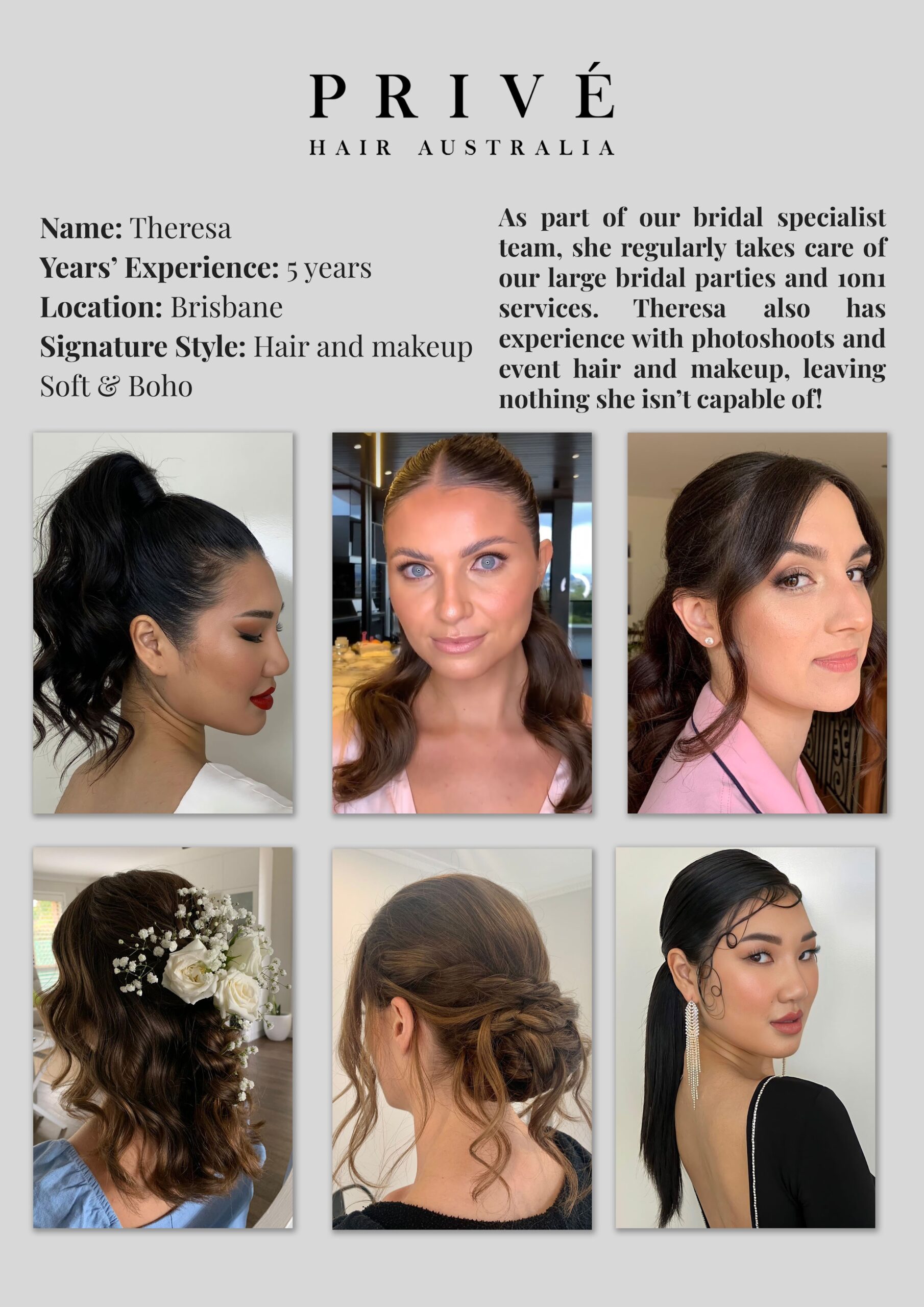 Privé Mobile Hair & Makeup Artist Portfolio Theresa in Brisbane